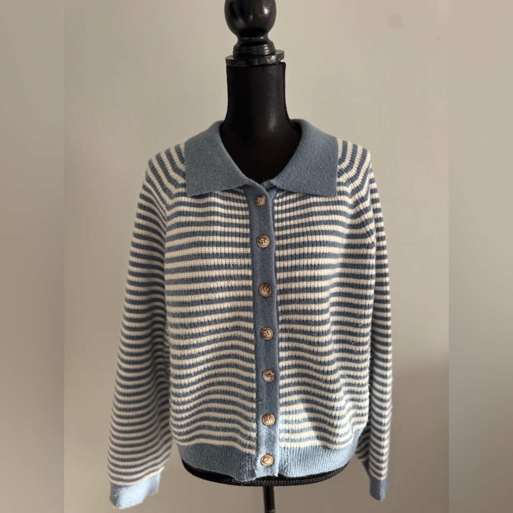 Striped Blue and White Women's Cardigan